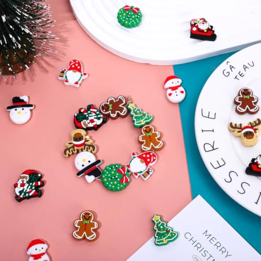 20Pcs Christmas Silicone Focal Beads Cartoon Santa Snowman Shape Polygonal, view 4
