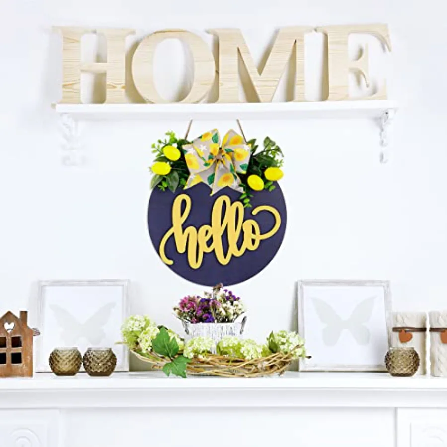 Lemon Wooden Hanging Sign 3D Hello Summer Welcome Sign Front Door Decor, view 3