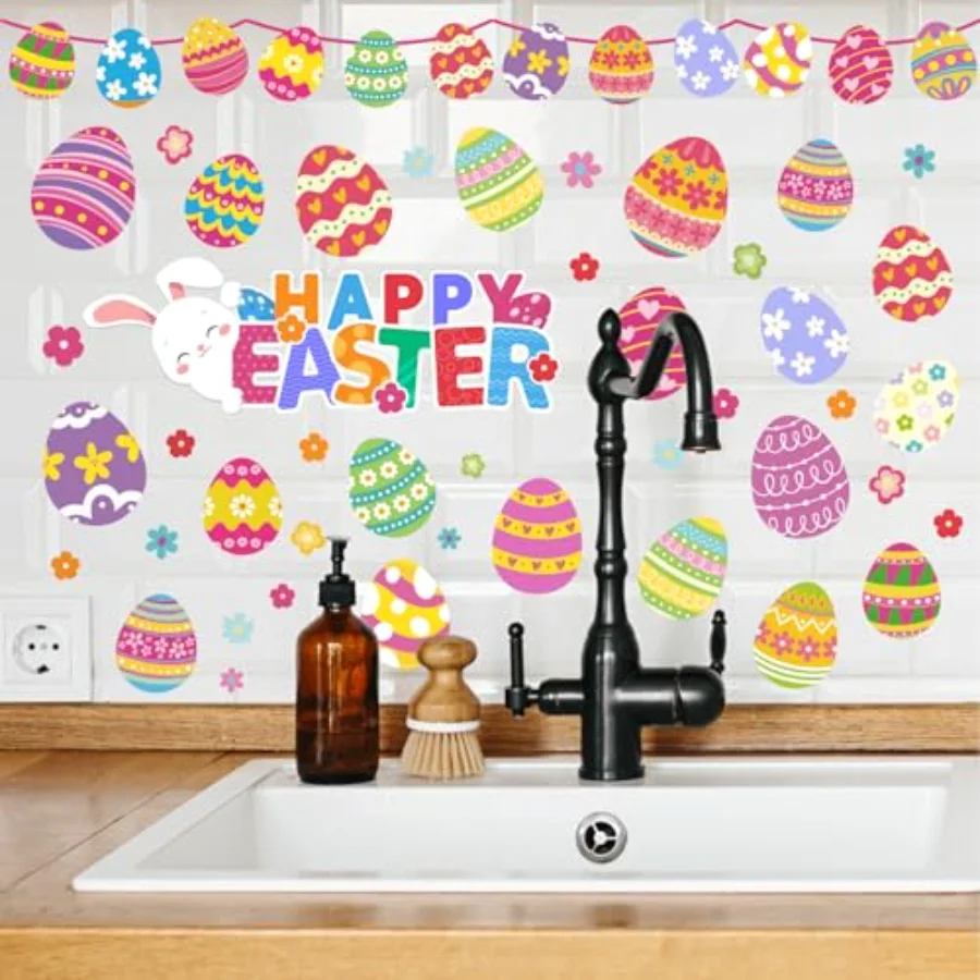 Easter Wall Decor Stickers Happy Easter Egg Flower Wall Decals Small Room, view 4
