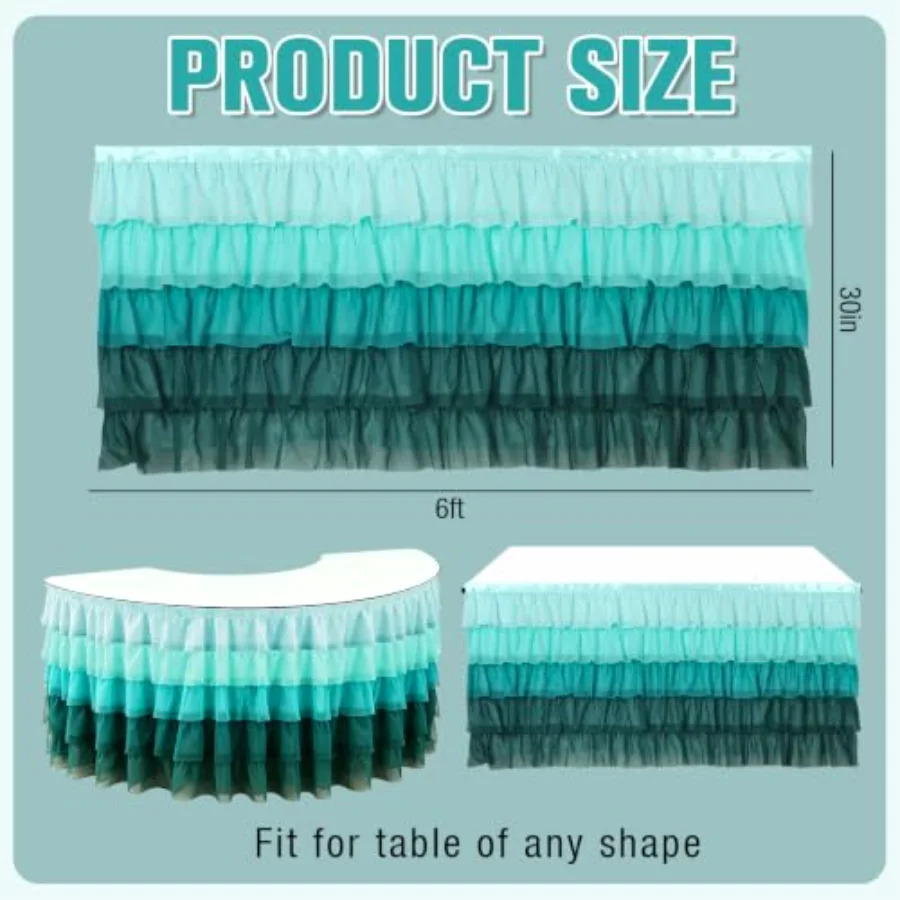 Teacher Table Skirt Green Blue Tulle Table Cover Ruffle Desk Skirt for, view 2