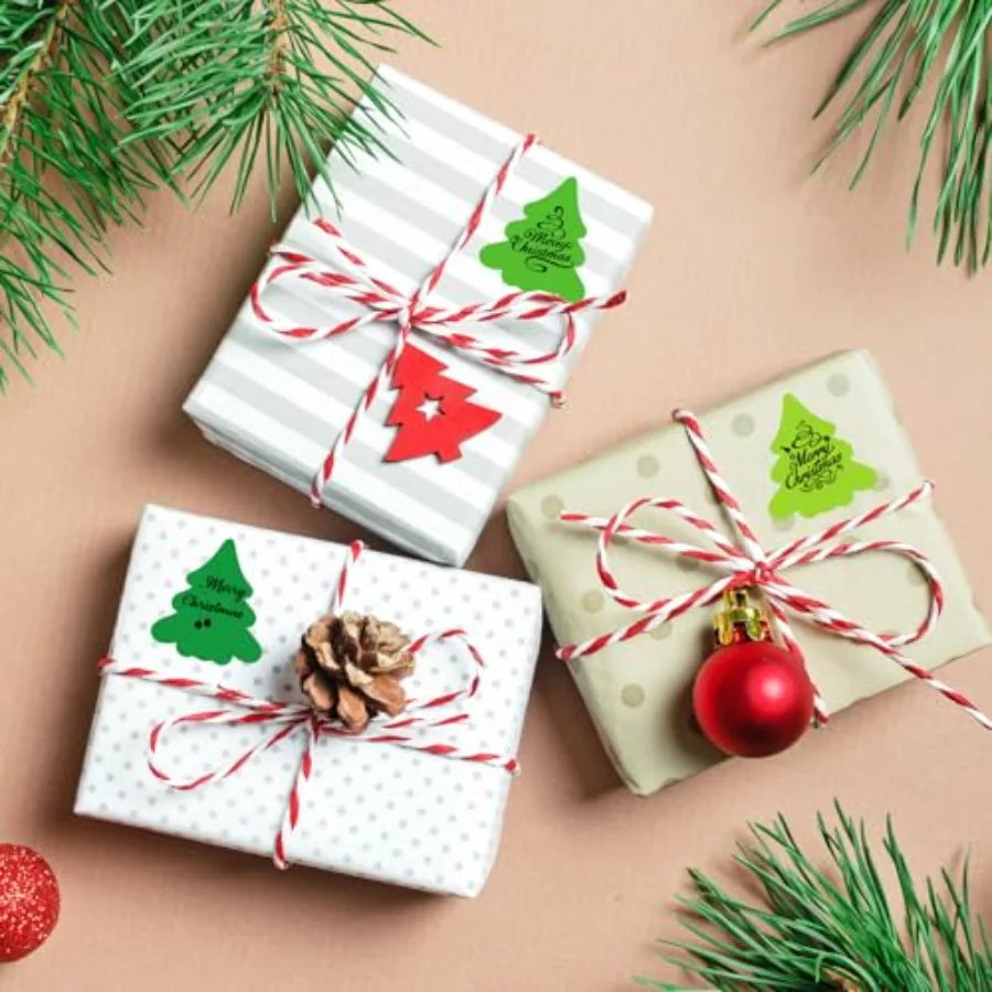 Christmas Tree Direct Thermal Labels Stickers Green Colored Pine Tree, view 4