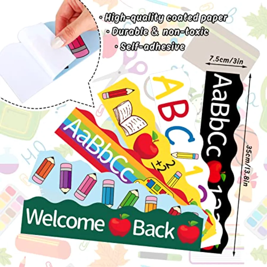 69Ft Back to School Bulletin Board Borders Colorful Pencil Apples Border, view 2