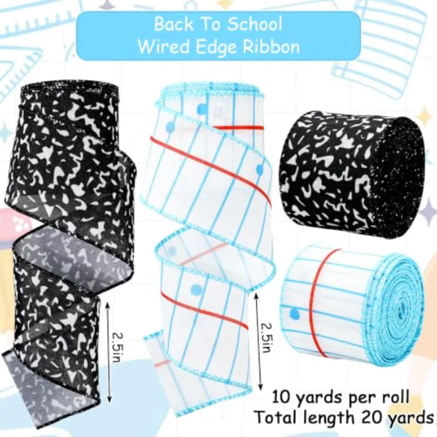 Back to School Wired Edge Ribbon 2.5 Inch Notebook Composition Fabric, view 2