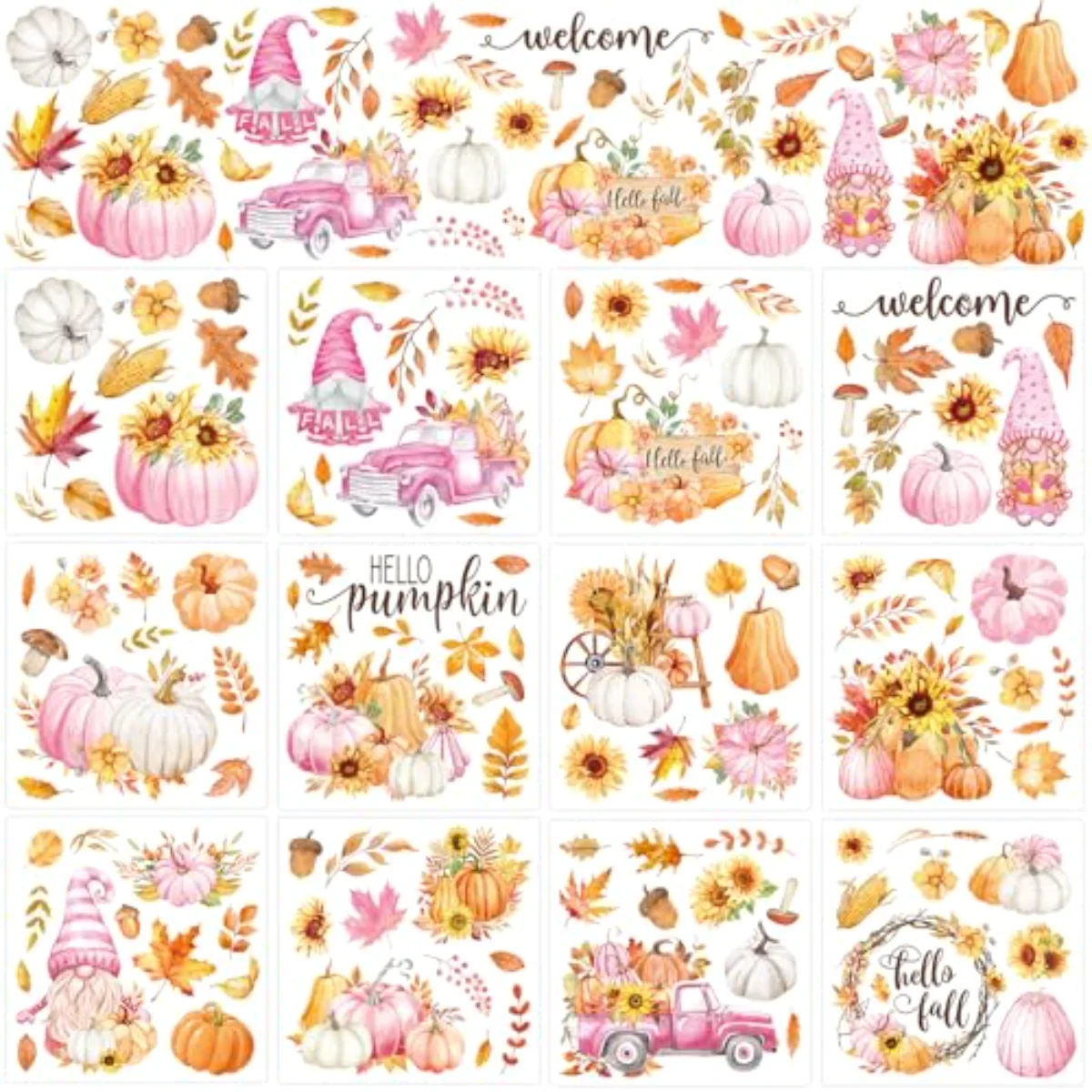 12 Sheet Fall Rub on Transfers Pink Orange Pumpkin Sunflower Transfer