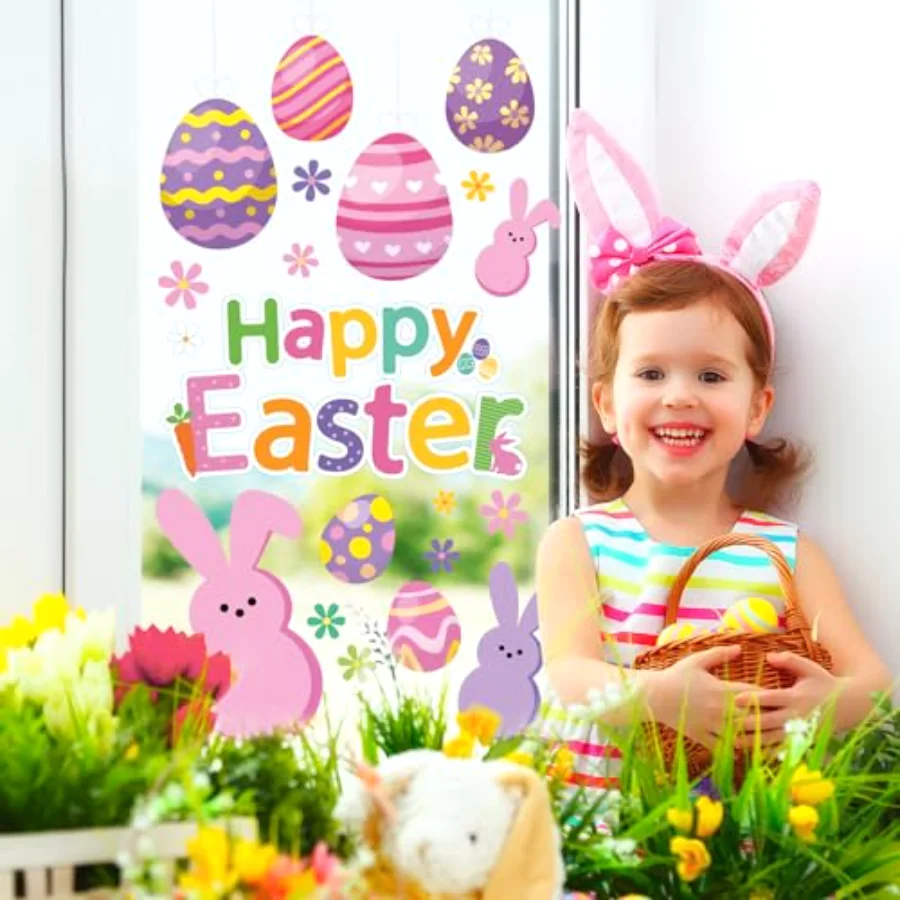 Easter Window Clings Happy Easter Bunny Rabbit Egg Double-Side Window, view 3