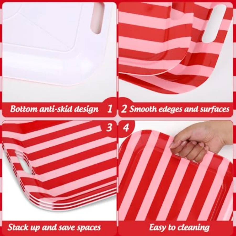 3 Pcs Stripe Serving Trays Melamine Platter Red Pink Serving Dishes for, view 3