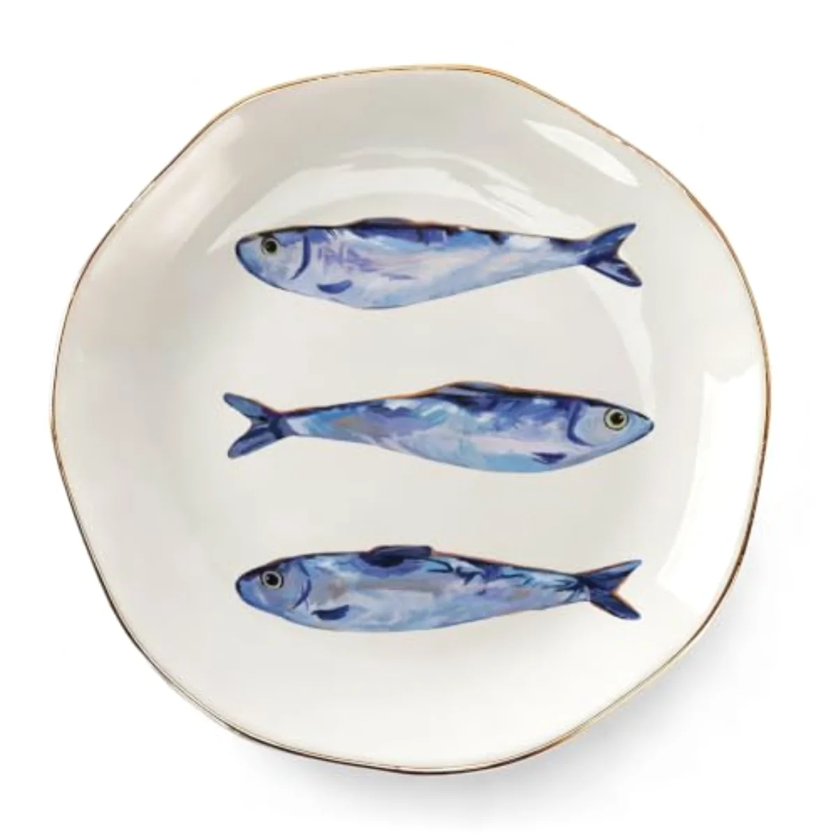 Sardines Ceramic Jewelry Tray with Gold Rim Small Decorative Trinket Dish