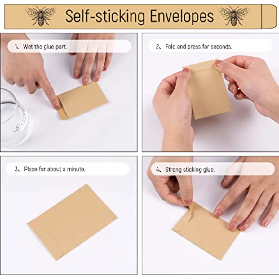 200 Pack Bee Friendly Self-Adhesive Coin Envelope Wildflower Seed Kraft, view 4