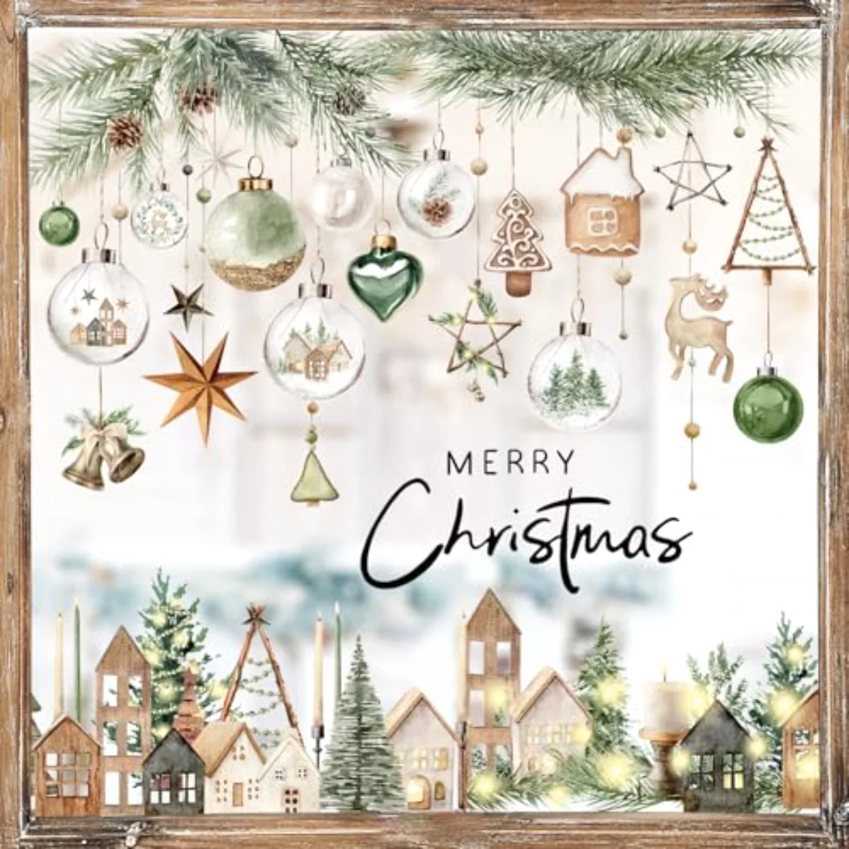 Christmas Window Clings Xmas Ball Farmhouse Window Stickers Double-Sided