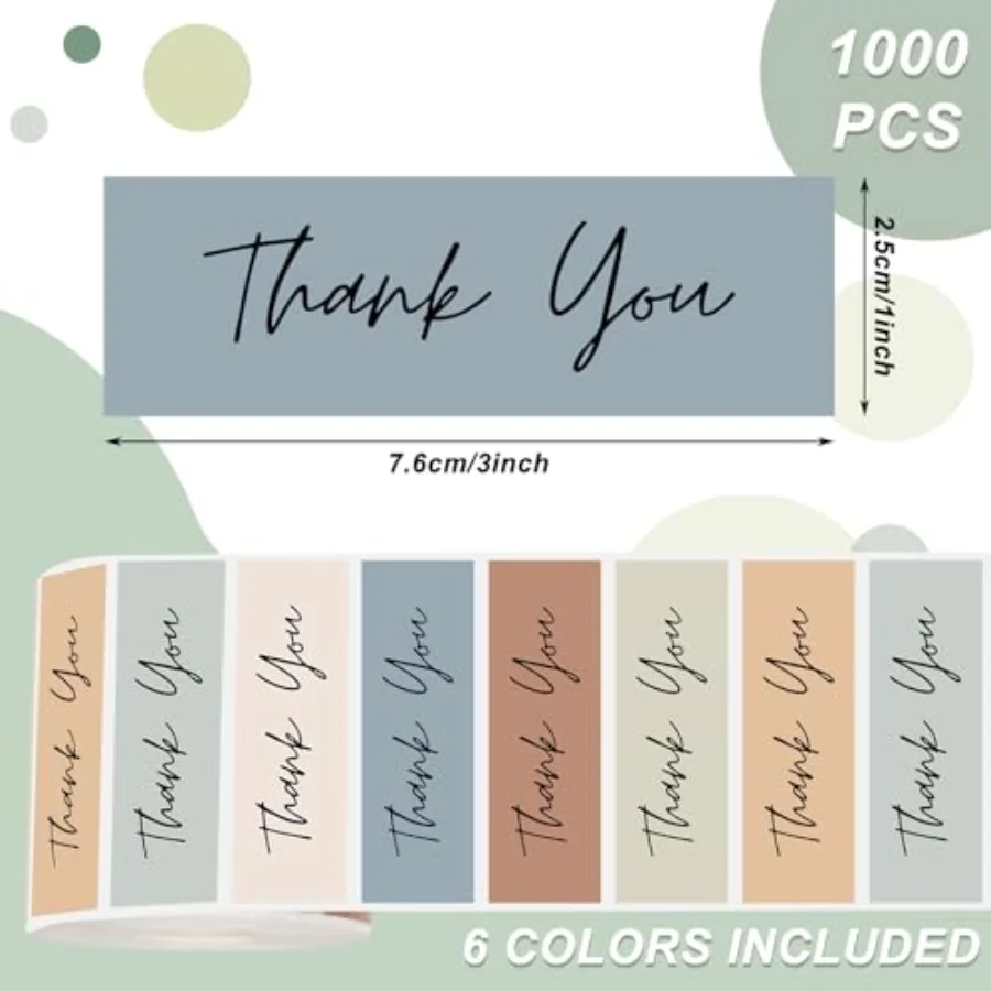 1000Pcs Boho Thank You Stickers 6 Colors Rectangular Paper Decals Adhesive, view 2