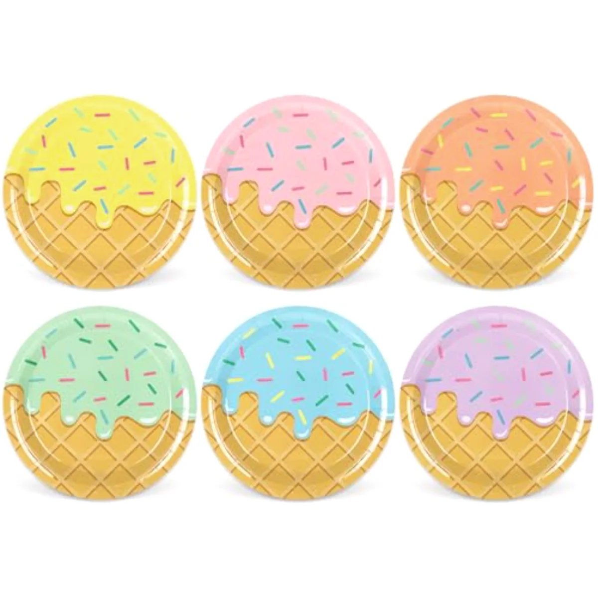 Ice Cream Birthday Party Paper Plates 6 Pastel Colors Summer Disposable