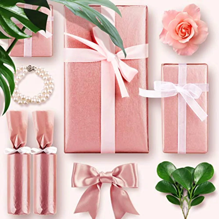 Rose Gold Tissue Paper Bulk, 100 Sheets Metallic Gift Wrapping Paper for, view 3