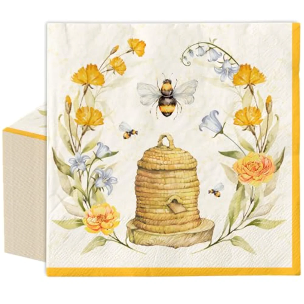 80Pcs Bee Flower Paper Napkins Disposable Summer Bee Yellow Luncheon