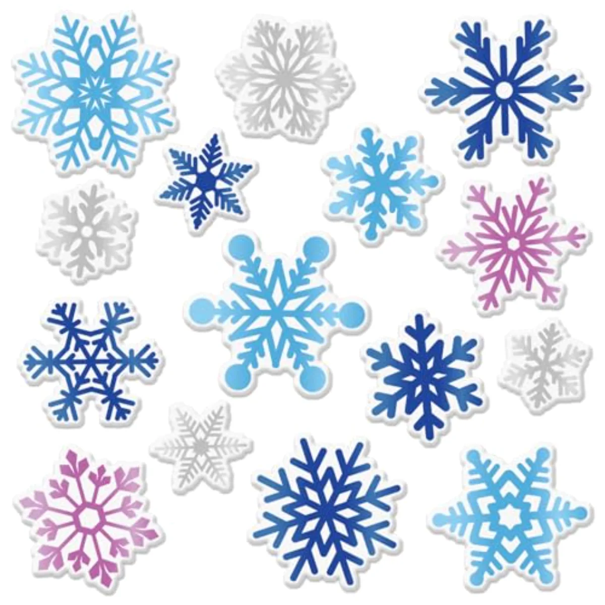 30Pcs Winter Thick Gel Clings Christmas Blue Purple Silver Snowflake