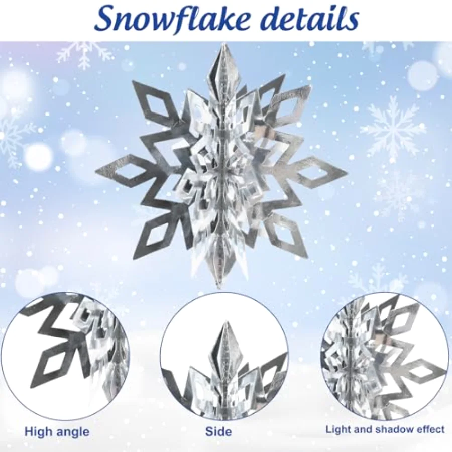 18Pcs Christmas Hanging Decorations Blue Silver 3D Snowflake Paper Hanging, view 3