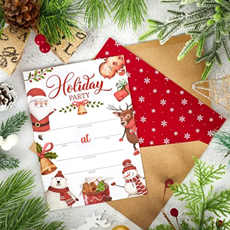 Christmas Party Invitations 25 Pack Cartoon Animal Holiday Invitation, view 4