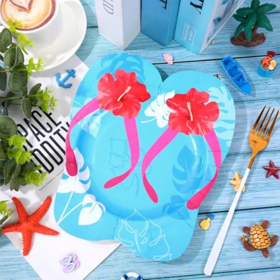 Hibiscus Flip Flops Plates Tropical Summer Luau Paper Plates Hawaiian, view 4
