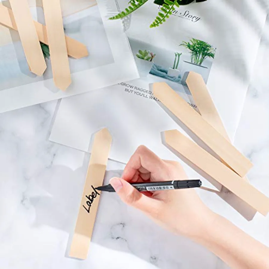 50Pcs Wooden Plant Labels with A Marker Pen Waterproof Pointed Wooden, view 4