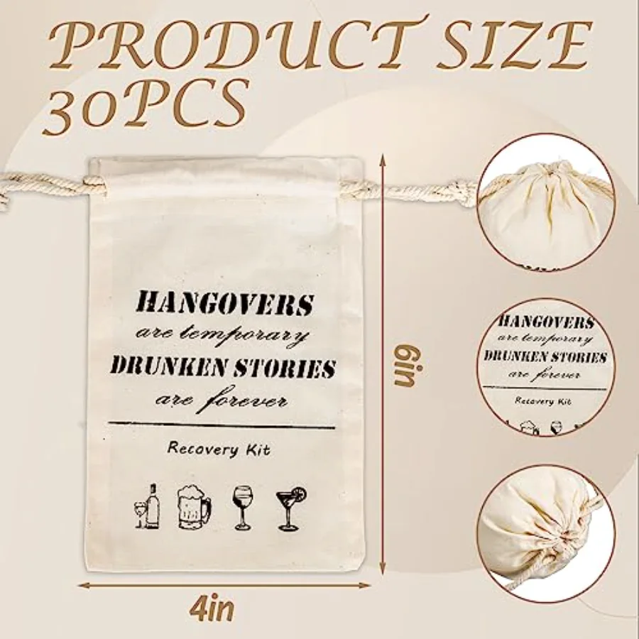 30 Pcs Bachelorette Hangover Kit Bags Cotton Gift Bags Muslin Drawstring, view 2