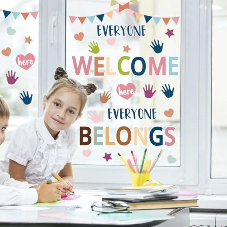 9 Sheet Back to School Window Clings Boho Handprint Heart Star Window, view 2