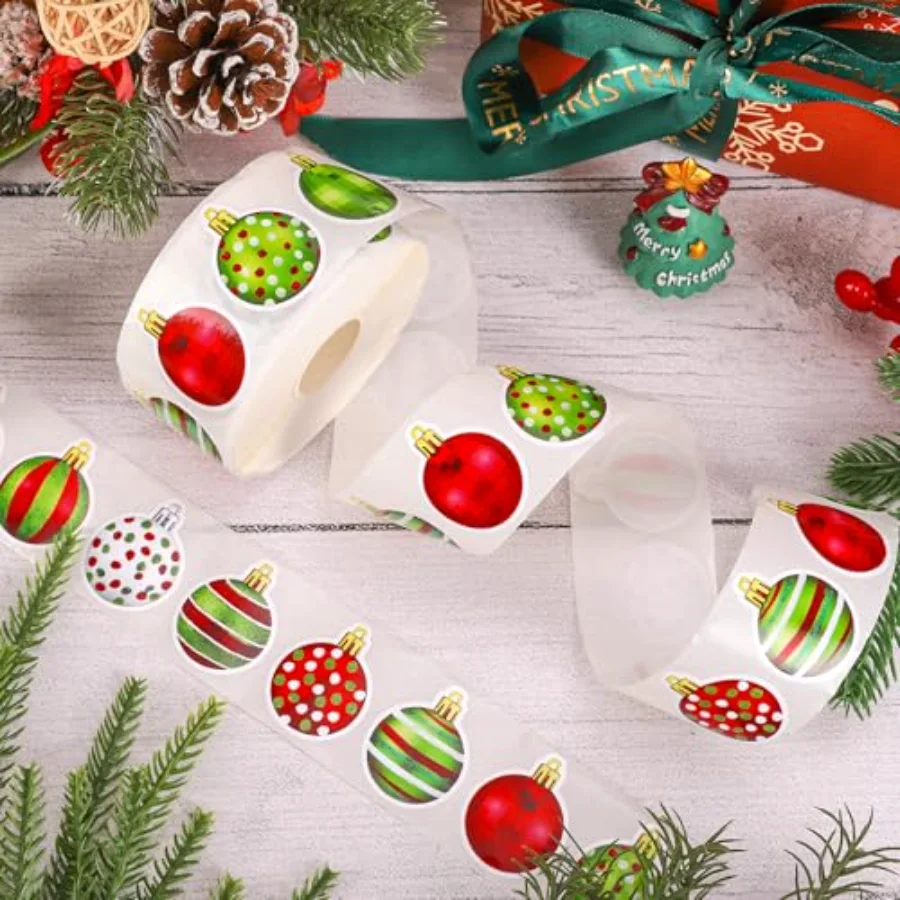 1000 Pcs Christmas Ball Stickers Roll Red Green Ball Ornament, view 3