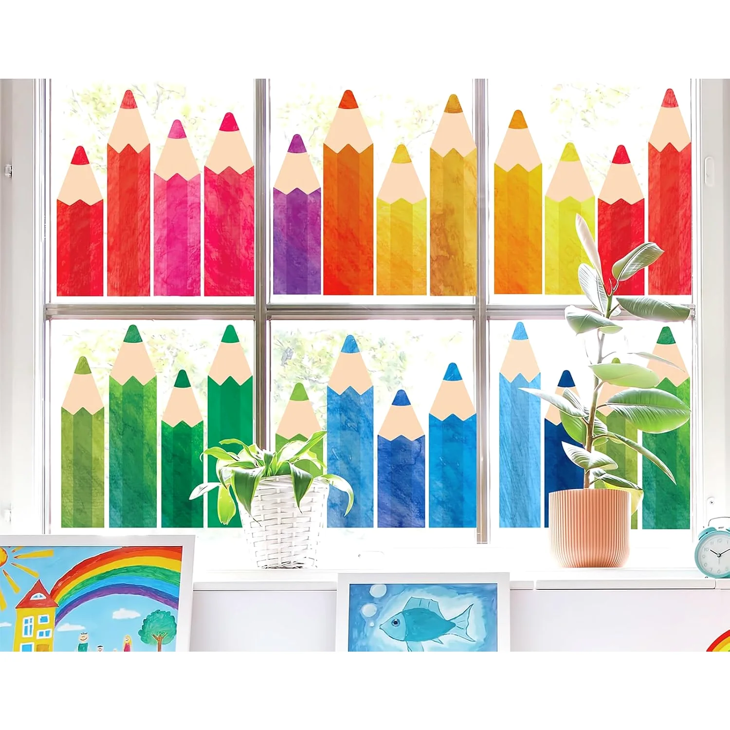 9 Sheets Back to School Pencil Window Clings