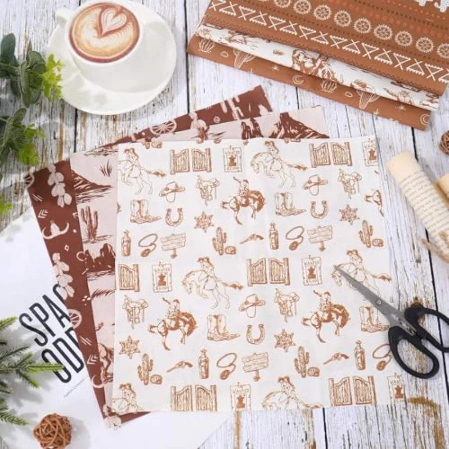 10Pcs Western Cowboy Fabric Squares Cotton Fabric Bundles Small Brown, view 4