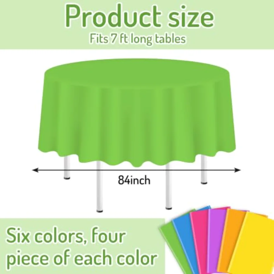 24 Pcs Neon Color Plastic Tablecloth 6 Fluorescent Colors Round Table, view 2