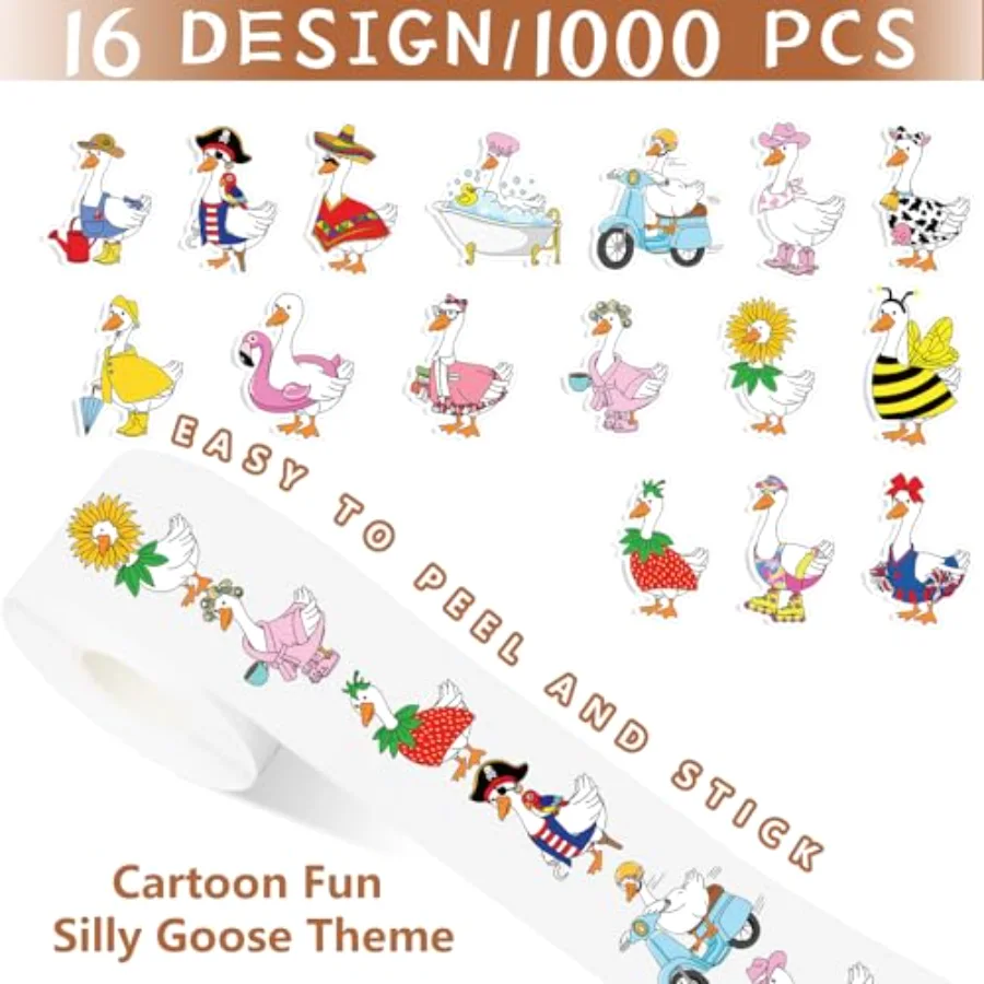 1000 Pcs Silly Goose Stickers Roll Funny Goose Self Adhesive Decals for, view 3