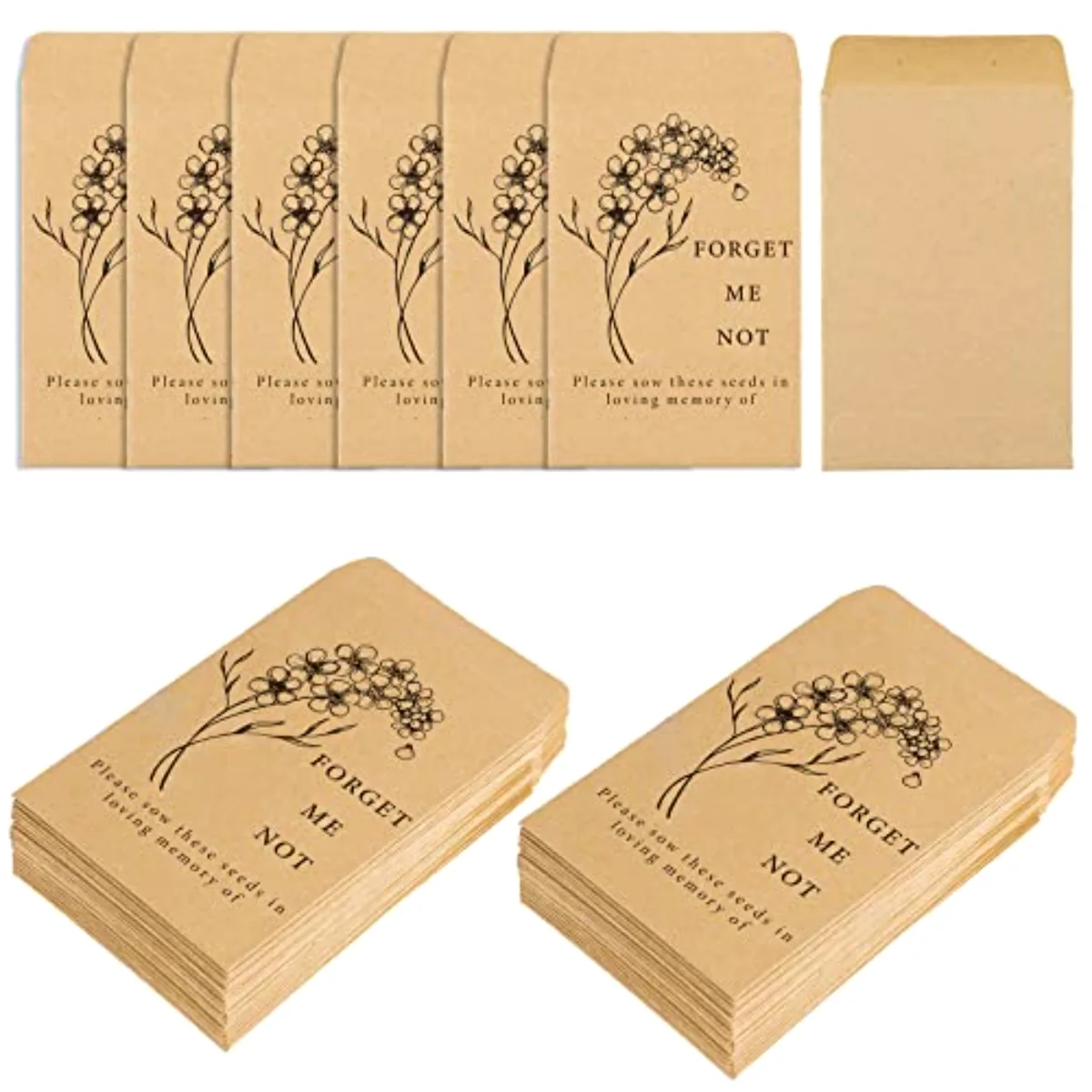 200 Pack Seed Packets Forget Me Not Prints Kraft Envelopes Rustic Small