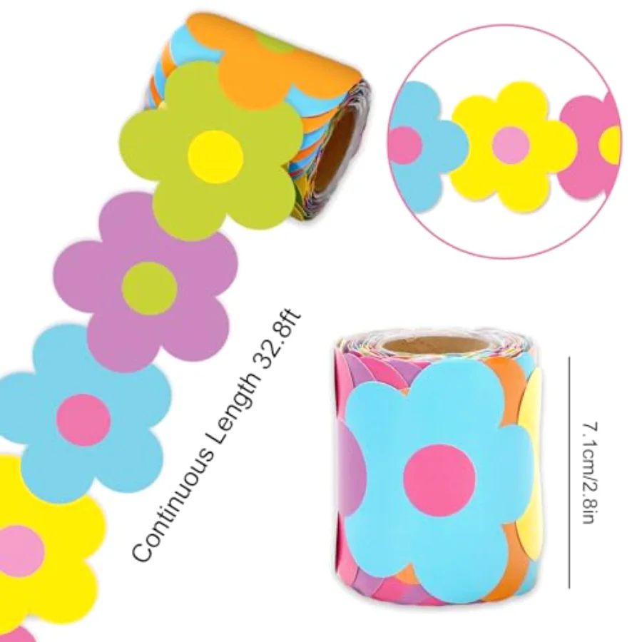 32.8 Ft Neon Color Flower Bulletin Board Border Back to School Bright Boho, view 2