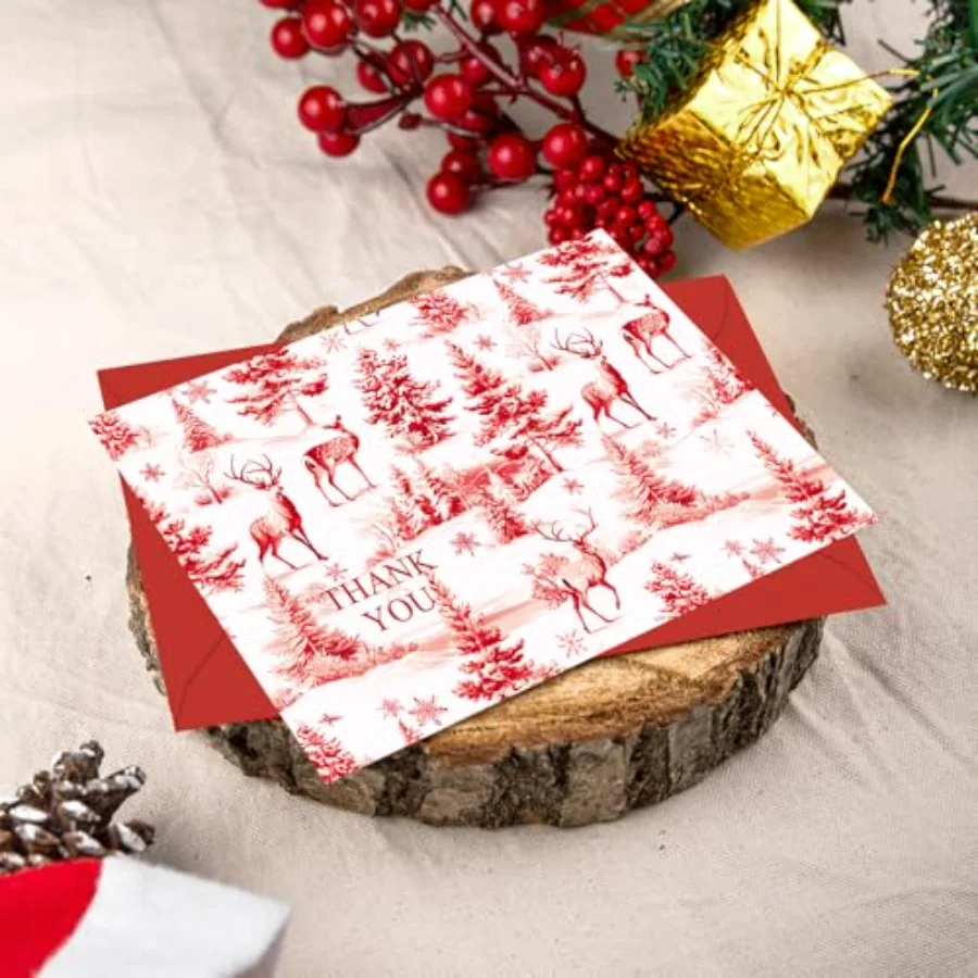 24Pcs Winter Thank You Cards with Envelopes Stickers Blank Note Cards Red, view 4