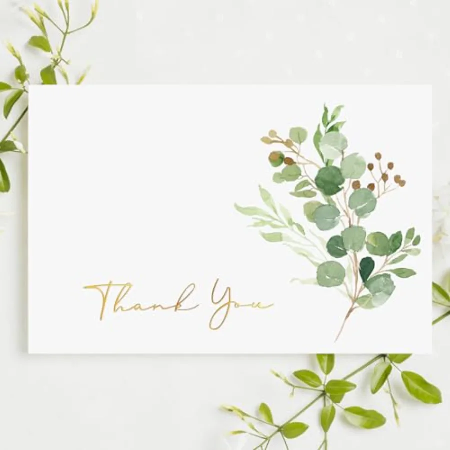 Greenery Thank You Cards Bulk 36 Pack Gold Foil Eucalyptus Greeting Cards, view 4