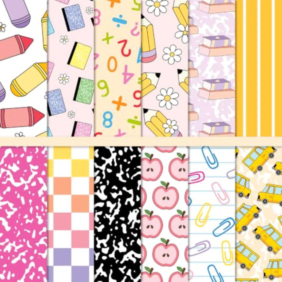 60 Sheets Back to School Pattern Paper Pastel Scrapbook Specialty Paper