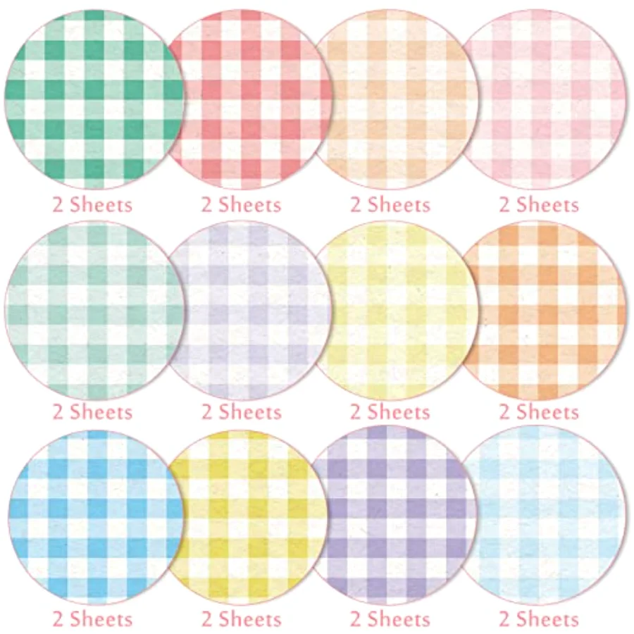 24pcs Pastel Plaid Pattern Paper 12 Designs Gingham Double-Sided Scrapbook, view 3