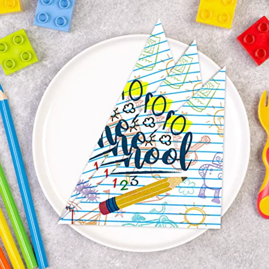 80 Pack Back to School Paper Napkins 6.5 x 6.5 Inch Pencil Homework Prints, view 4