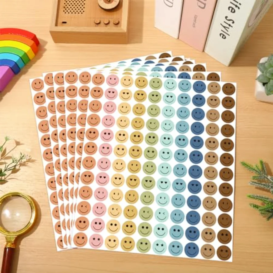 2400Pcs Boho Smile Face Mini Sticker 10 Colors Paper Decals 6 Designs, view 3