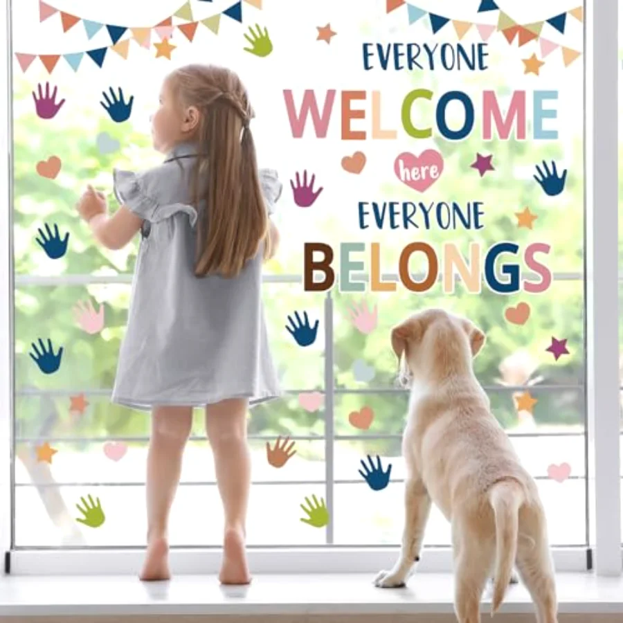 9 Sheet Back to School Window Clings Boho Handprint Heart Star Window, view 4