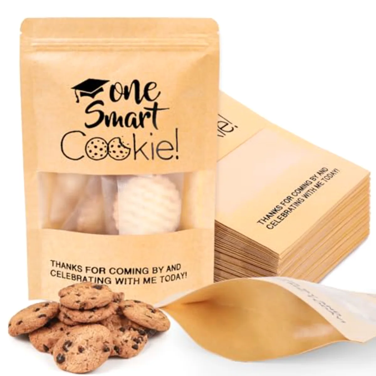 50 Pcs Graduation Candy Gift Bags Mini One Smart Cookie Kraft Paper Zip