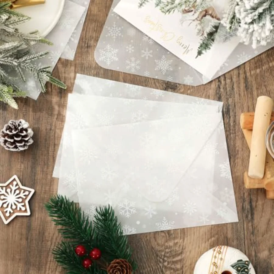 50Pcs Snowflake Translucent Paper Envelopes Winter Christmas Invitation, view 4
