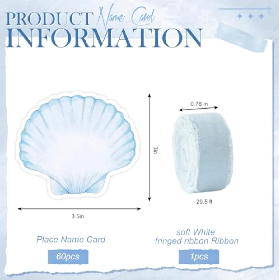 60 Pcs Seashell Place Cards Table Name Cards Last Toast on The Coast, view 2