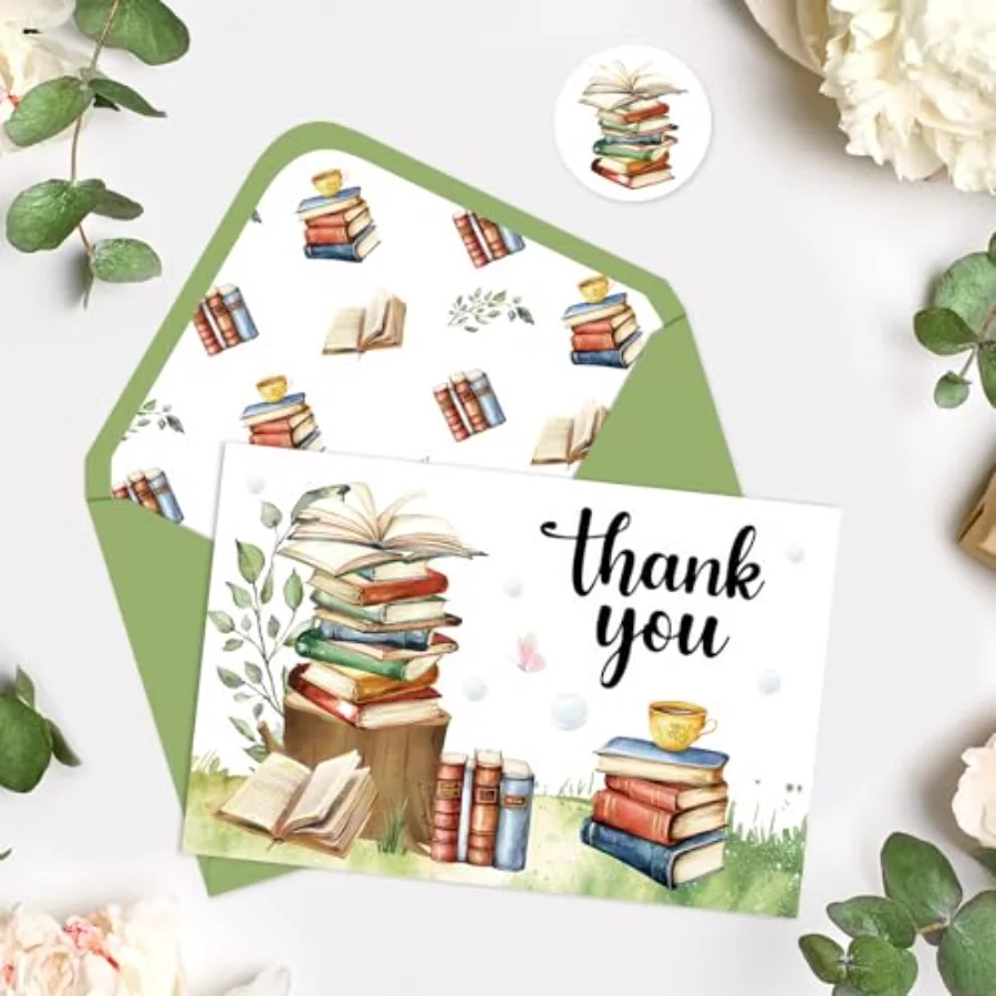 24 Pack Storybook Thank You Cards A New Chapter Book Theme Note Card with, view 4