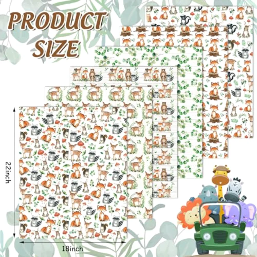 6Pcs Woodland Cotton Fabric Bundles Woodland Animal Eucalyptus Printed Fat, view 2