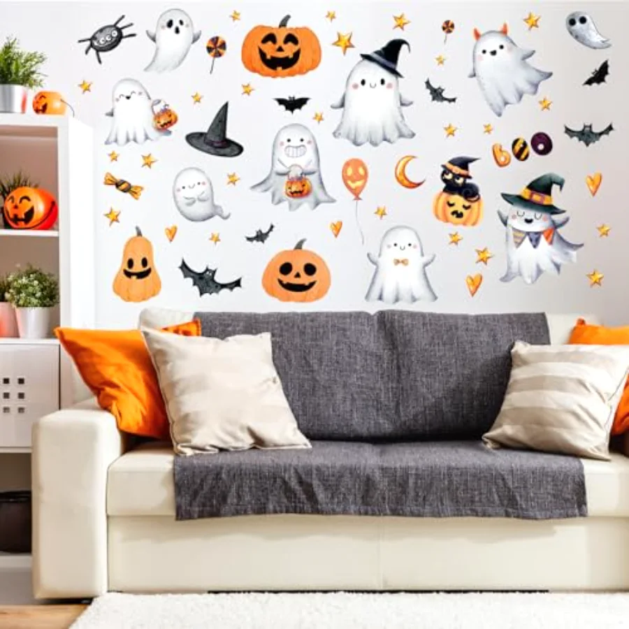 9 Sheets Halloween Cartoon Wall Stickers Cute Ghost Boo Pumpkin PVC Room, view 3