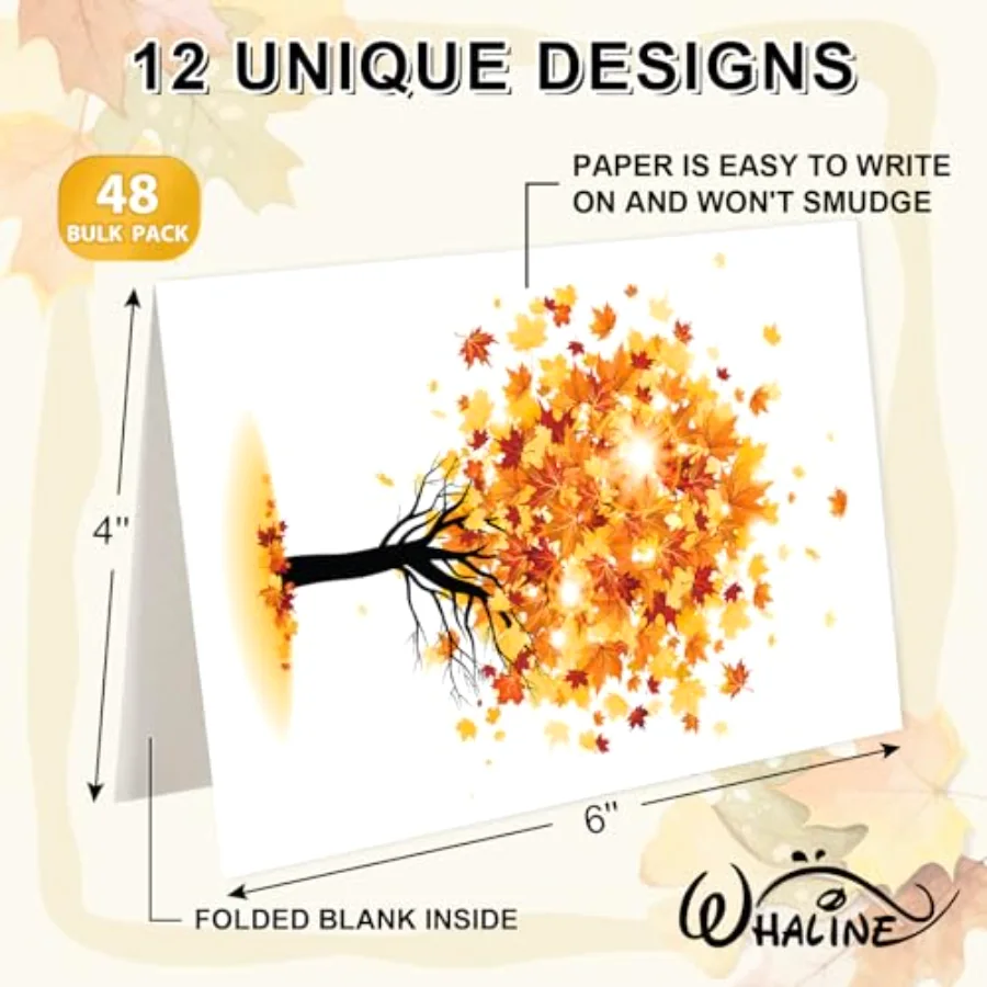 48 Pcs Fall Greeting Cards Autumn Tree Blank Note Cards with Envelopes, view 2