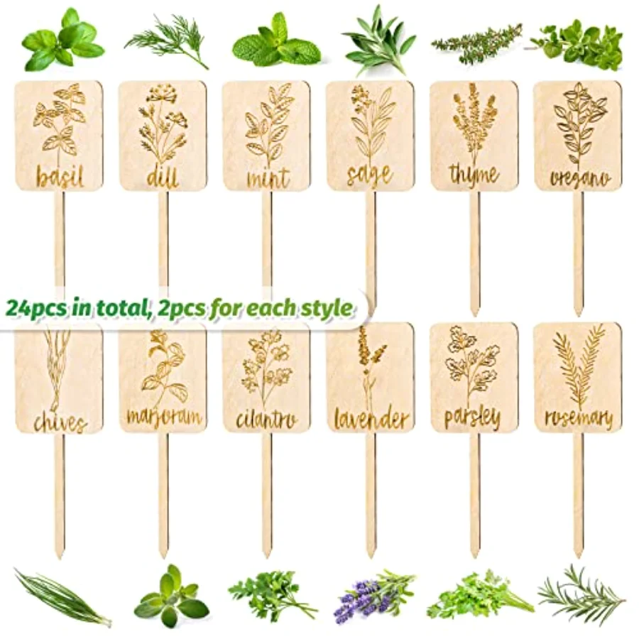 24Pcs Wooden Plant Label Signs Planted Herb Garden Markers Plant Stake, view 3