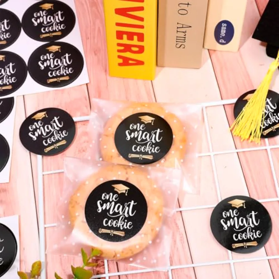 100 Pcs One Smart Cookie 2026 Graduation Stickers Black Gold Congrats Grad, view 3