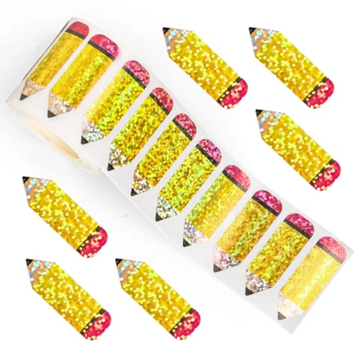Back to School Stickers Roll Glitter Pencil Seal Stickers Holographic