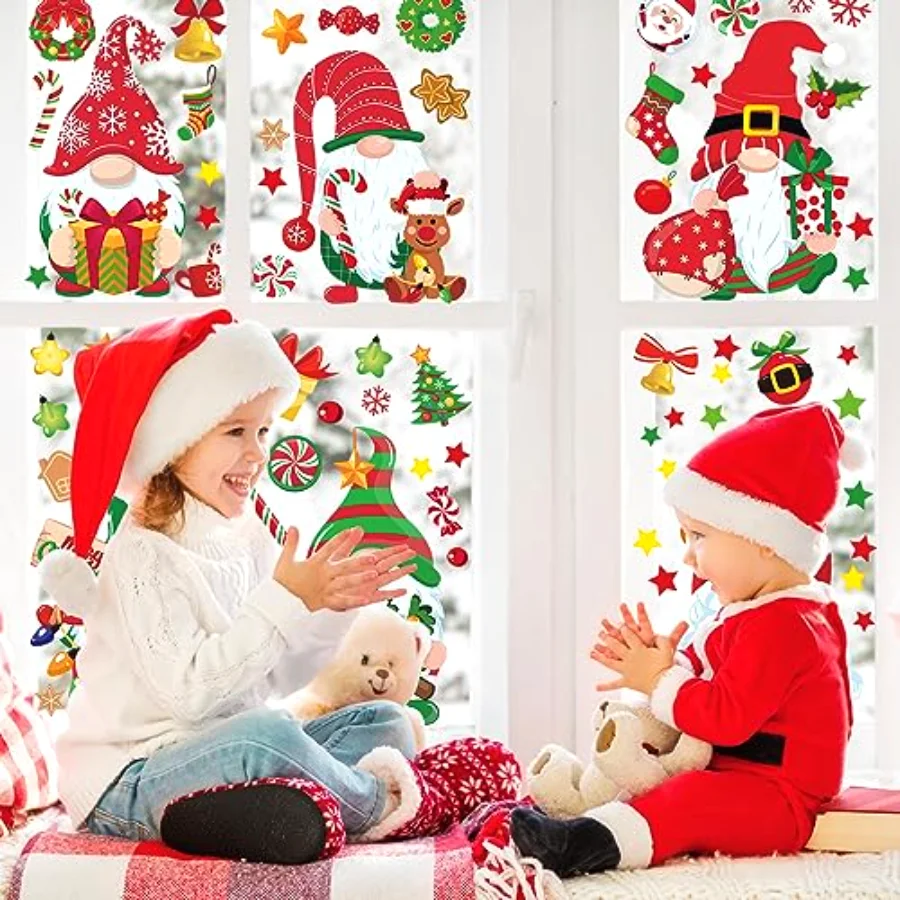 204 Pcs Fall Christmas Halloween Gnome Window Clings Colorful Cute Gnomes, view 4