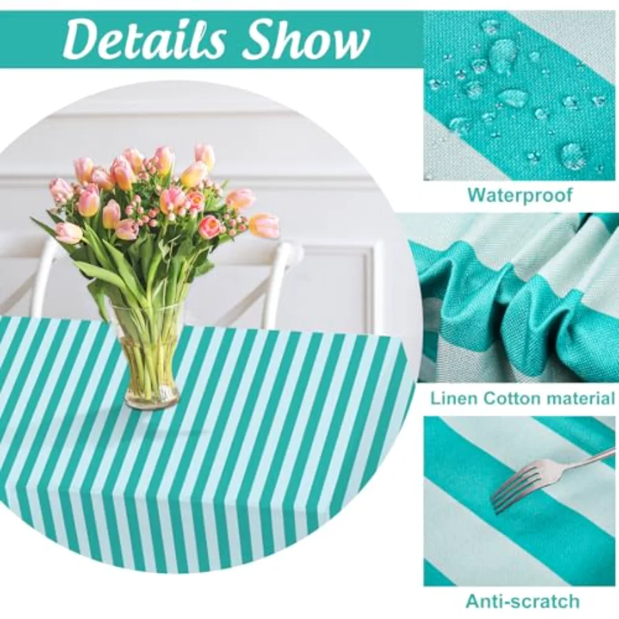 Striped Tablecloth, Blue Green Scalloped, view 3